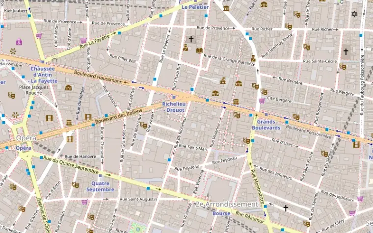Plan du quartier du bureau Archipel Paris, 106 rue de Richelieu